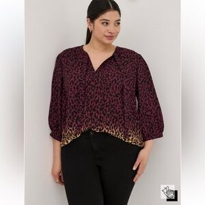 Torrid 3x Georgette Bow Tie Blouse Leopard